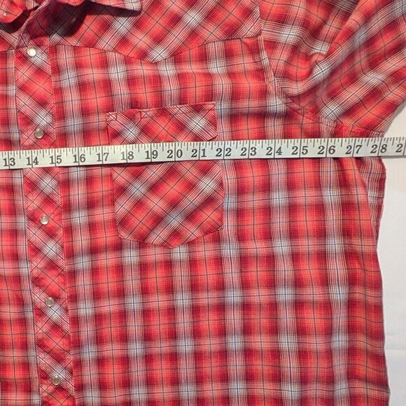 Wrangler Western Shirt Mens 2XL Pearl Snap Red Plaid Short Sleeve Pockets Rodeo - Picture 6 of 11
